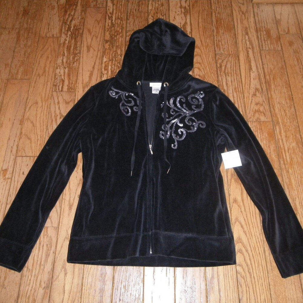 Women's Cotton Blend Hoodie Zip Up Sweatshirt w/ Velvet Finish & Sequins